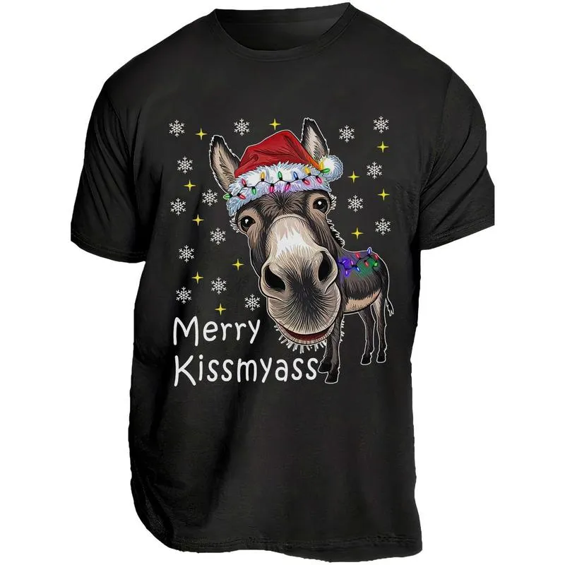 Funny Donkey Merry Kissmyass Christmas T-Shirt - Black / S