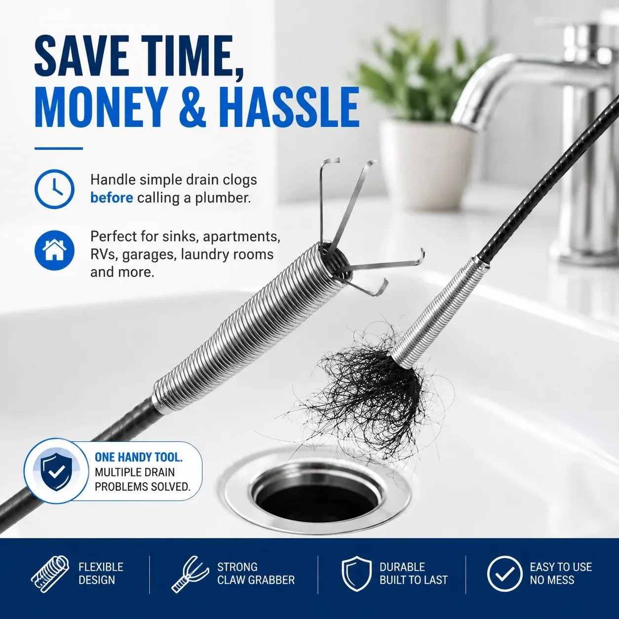 Manual drain cleaning tool for home maintenance