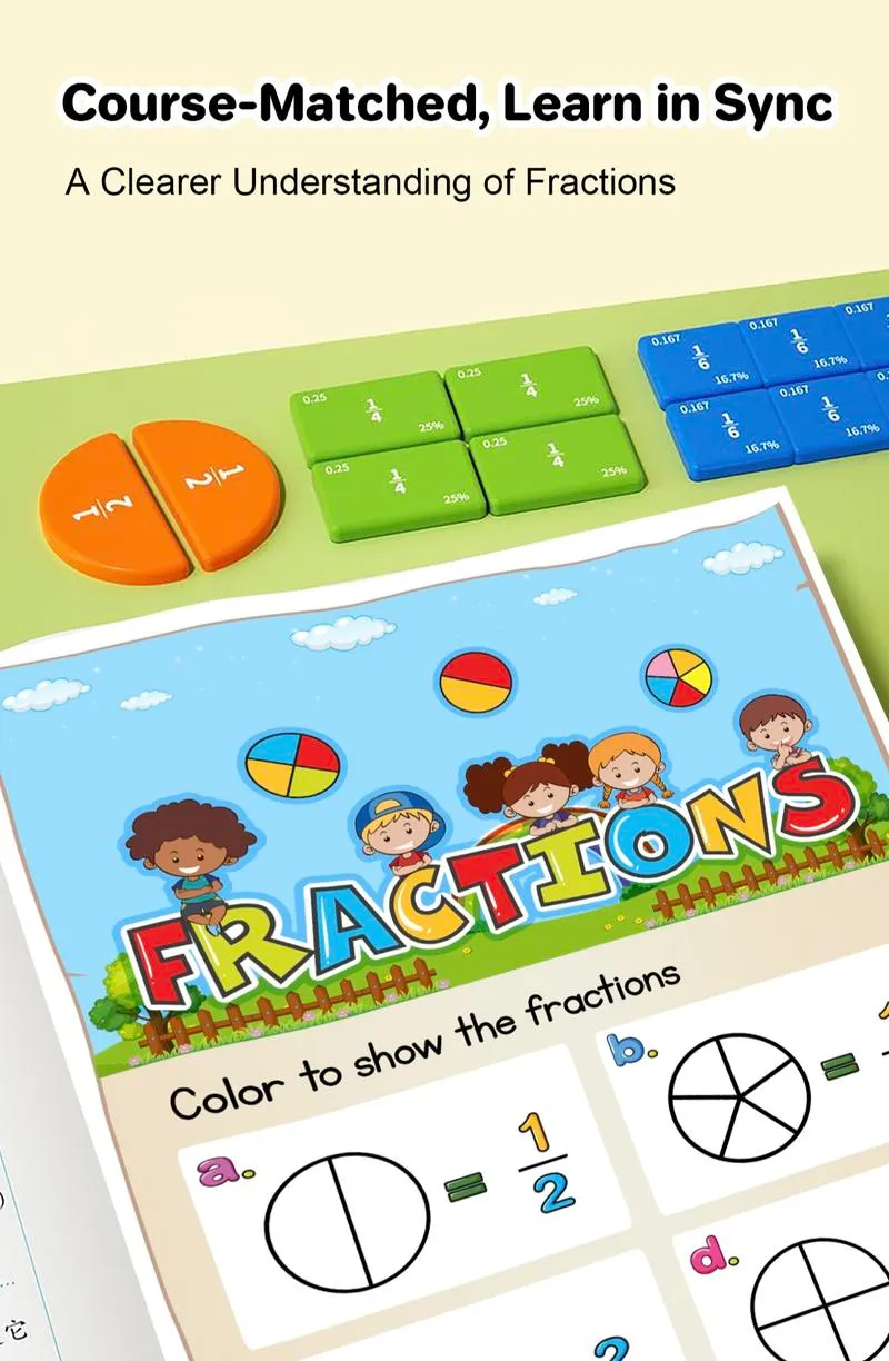 Magnetic Fraction Demonstration Book – Visual Math Manipulatives with Tiles & Circles, Educational Toy for Kids, Montessori Homeschool Supplies and Interactive Math Teaching Aid for Preschool Learning