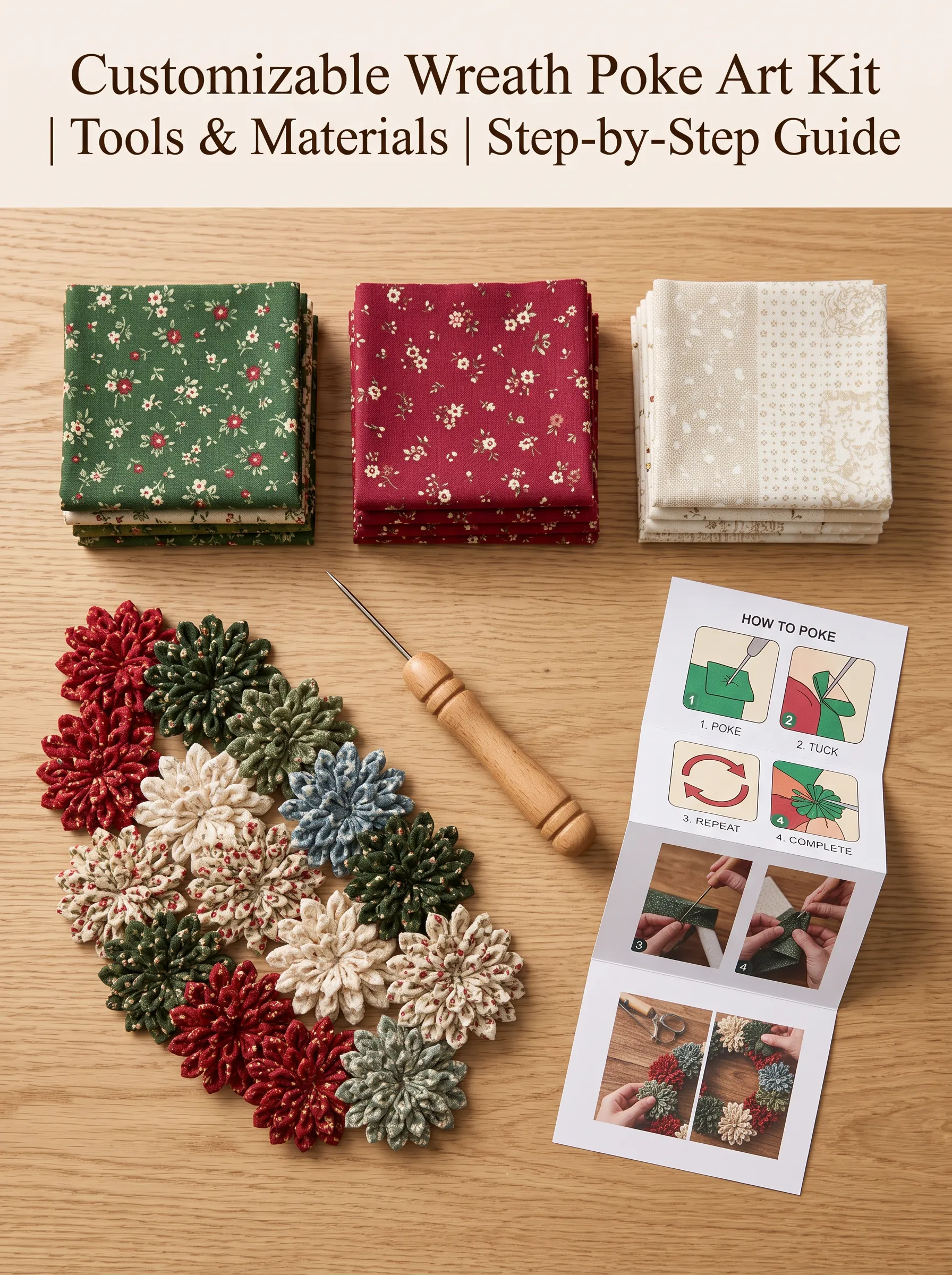 Wooden poke awl and craft materials