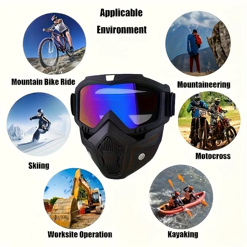 A Full-face Goggle with Anti-fog High-definition Lenses, a Detachable and Adjustable Ski Mask, and a Comfortable Sponge Pad - Made of Plastic.