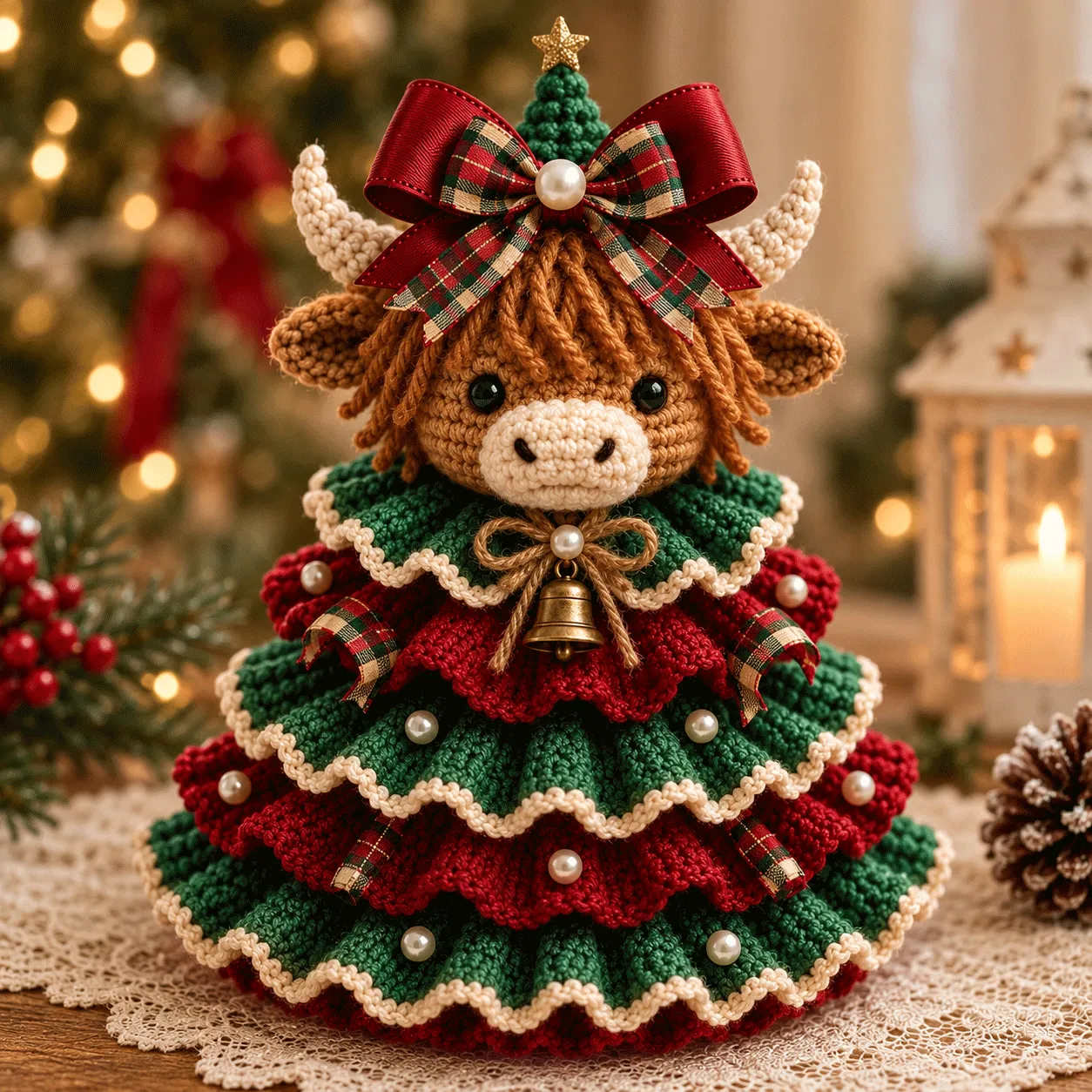 Crochet Animal Christmas Tree DIY Kit – Stitch a Little Christmas Magic（Material kit (not finished product) - Highland Cow