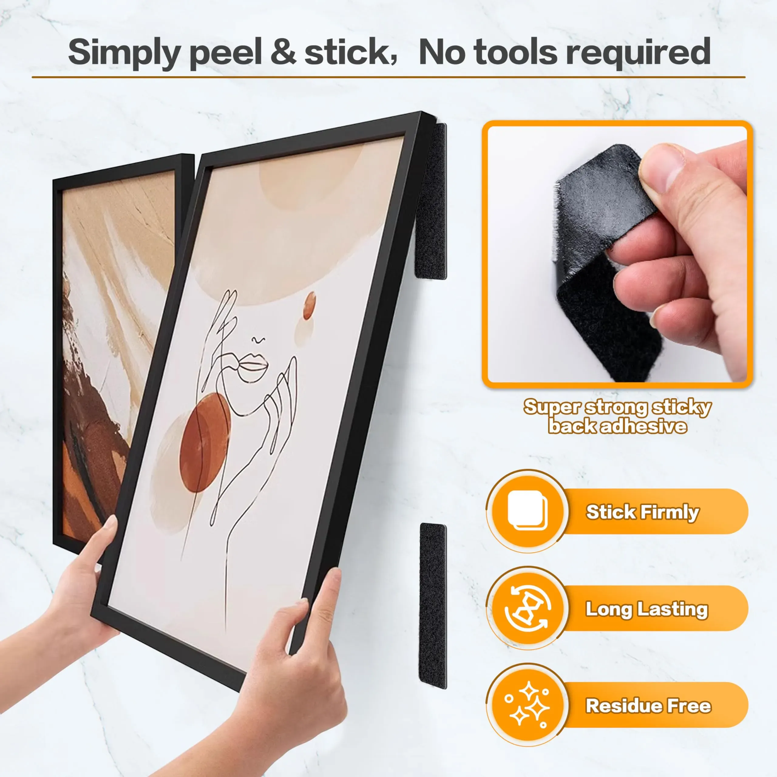 Simply peel and stick picture frame hanging