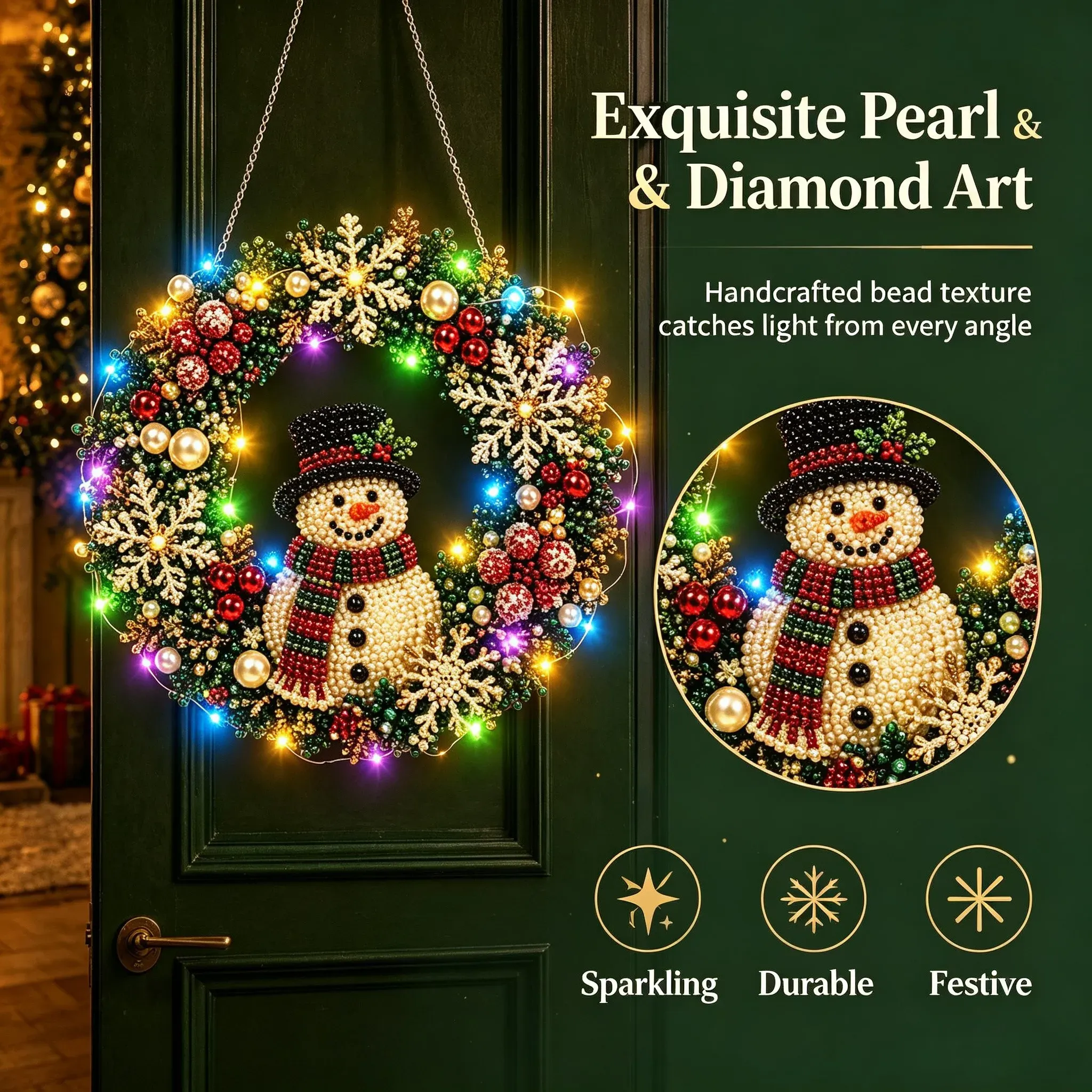 Christmas wreath with colorful LED lights