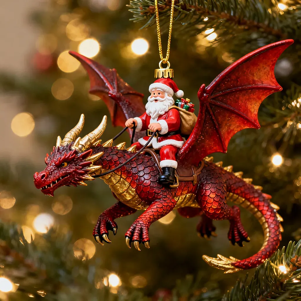 Santa’s Dragon Riders Ornament Collection - Crimson Flame Dragon