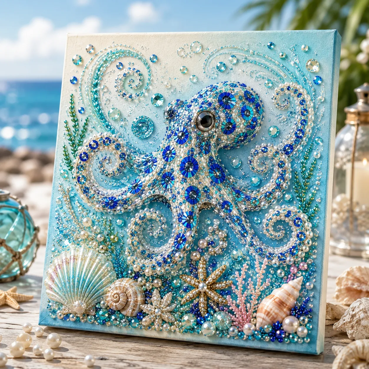 Ocean Theme Pearl Art DIY Kit – Relaxing DIY Craft to Create Stunning Coastal Artwork - Octopus / 12*12in