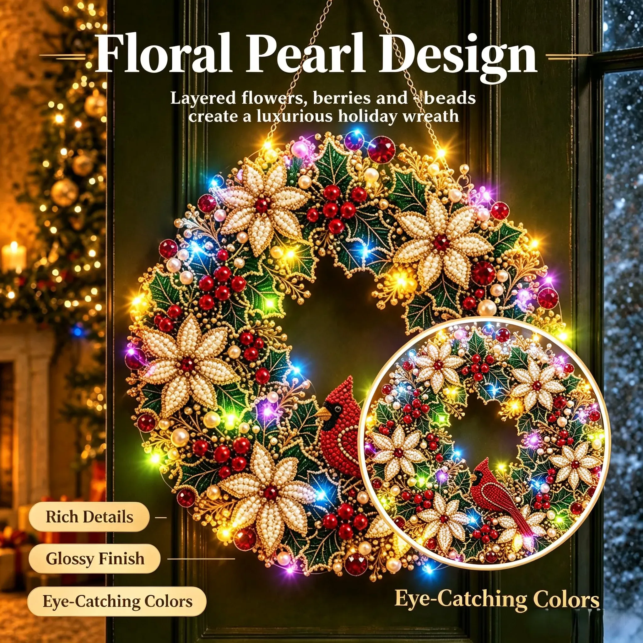 Complete DIY Christmas diamond painting wreath kit