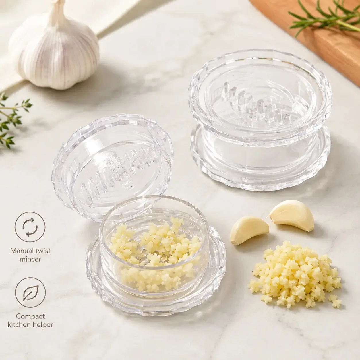 2PCS Clear Manual Garlic Twister and Ginger Mincer Tool - 2-Pack