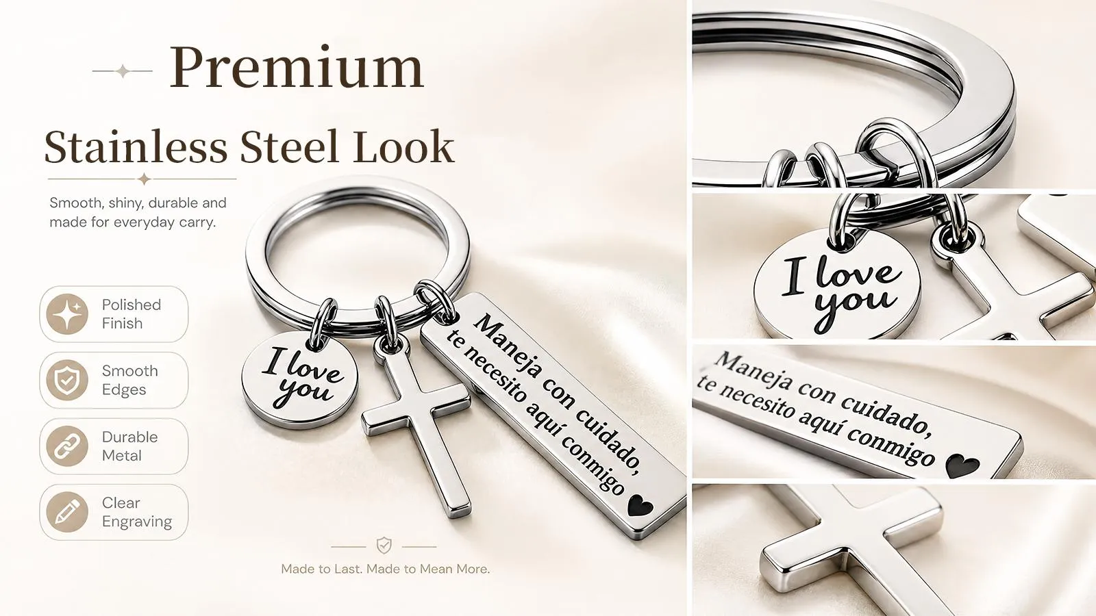 Stainless steel cross love keychain