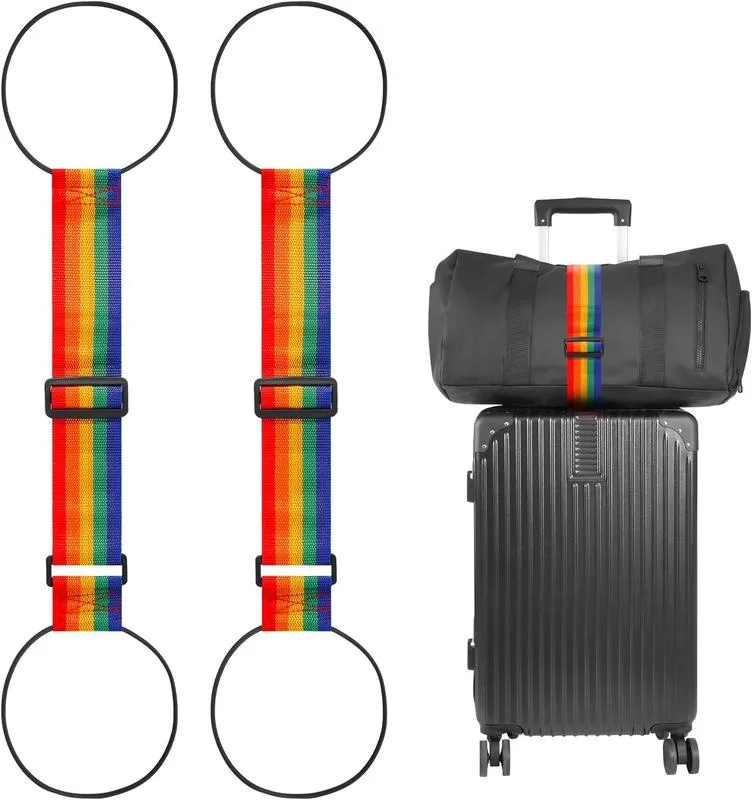 Multi Use Strong Adjustable Luggage Connector Straps - Rainbow / Rainbow