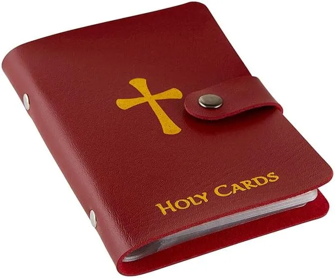Catholic PU+PVC Leather Holy Card Holder – Pocket Prayer Card Organizer with Snap Closure - Red / Holder Only