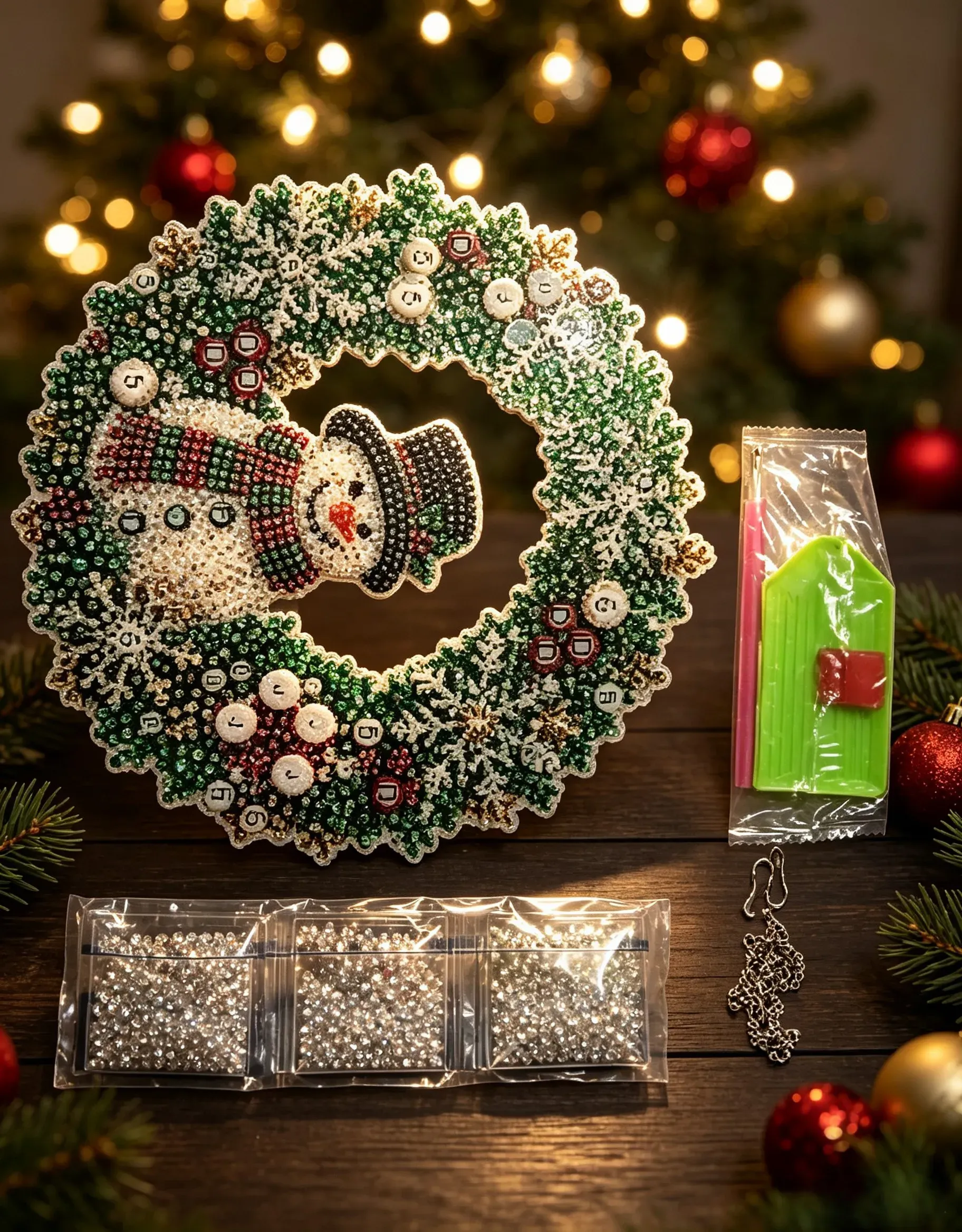 Christmas wreath craft and decoration details