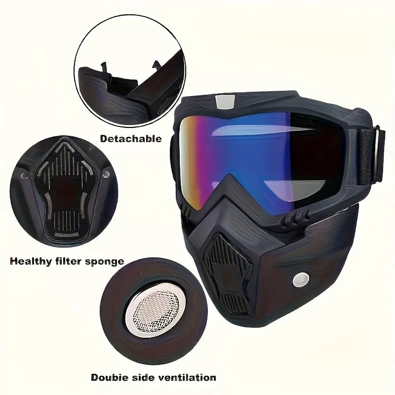 A Full-face Goggle with Anti-fog High-definition Lenses, a Detachable and Adjustable Ski Mask, and a Comfortable Sponge Pad - Made of Plastic.