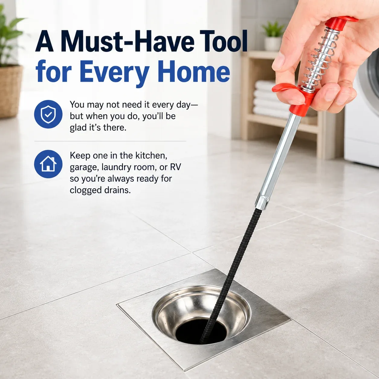 Drain cleaning tool uses around the home
